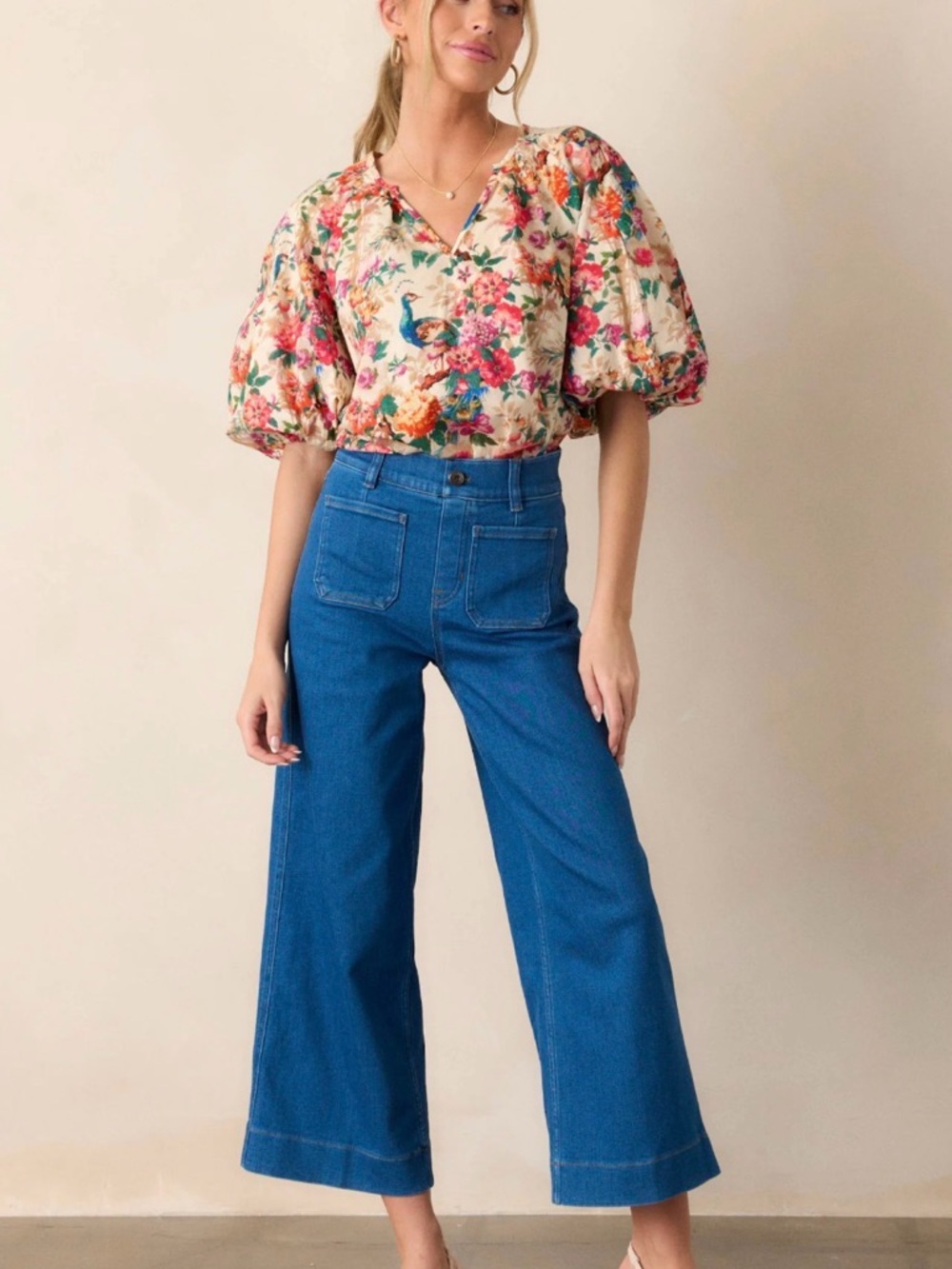SPANX Bright Blue High-Rise Wide-Leg Jeans, stretchy sailor, size XL